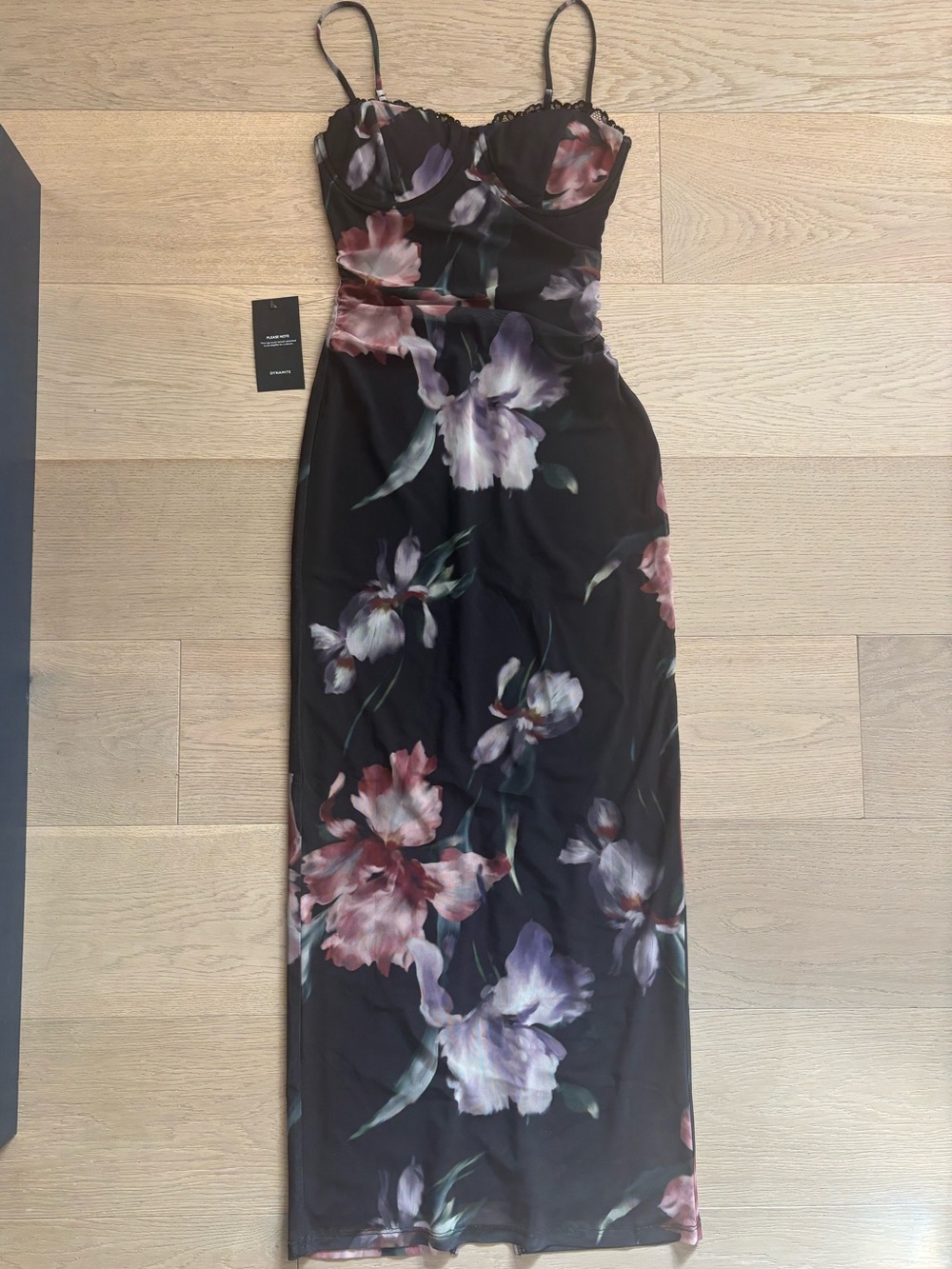 Dynamite Black Maxi Dress with Pink & Purple Floral Print